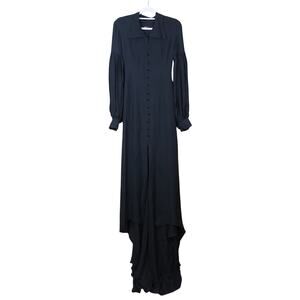 David Rodriguez Black Semi Sheer Flowy Button Up Fit & Flare Maxi Dress Size S